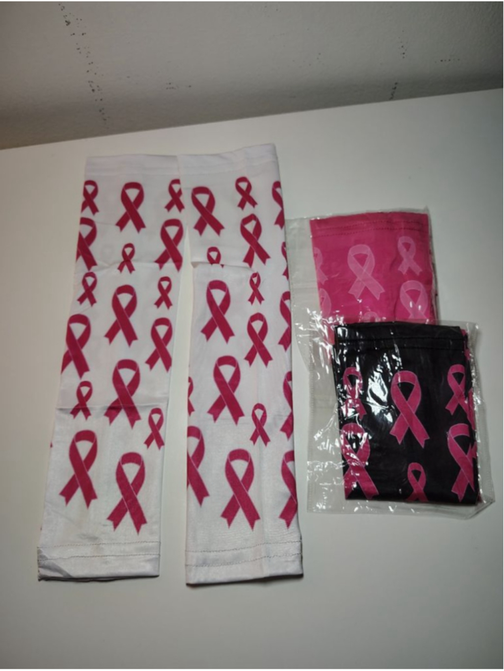 Breast Cancer Awareness Arm Sleeves (3 pair) XS Pink Ribbon Running Gardening - Picture 3 of 3